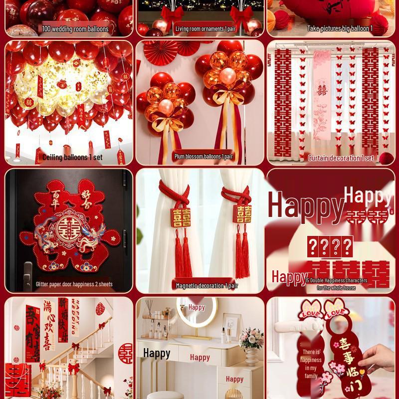 Da Li Red Wedding Balloons - Engagement & Wedding Decoration Supplies with Double Happiness Theme