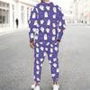 Men Black Base Farm Animal Pumpkin Sunflower Full Print Long Sleeve Sweatshirt Jogger Pants Two Piece Suit