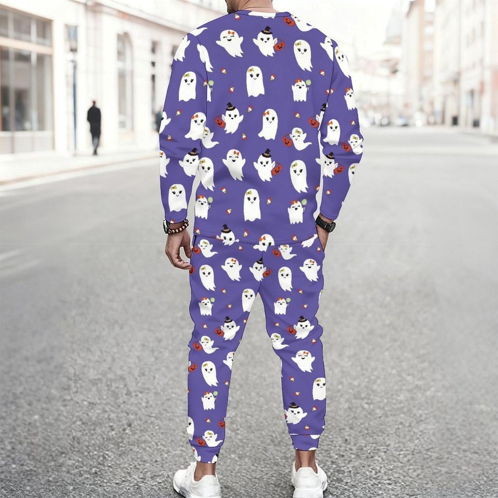 Men Black Base Farm Animal Pumpkin Sunflower Full Print Long Sleeve Sweatshirt Jogger Pants Two Piece Suit
