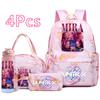 4 Stück/Set Anime Dämonenjäger Bedruckter Rucksack Handtasche Federmäppchen 750ml Wasserflasche für Teenager Junge Mädchen Große Kapazität Wasserdicht Schulranzen