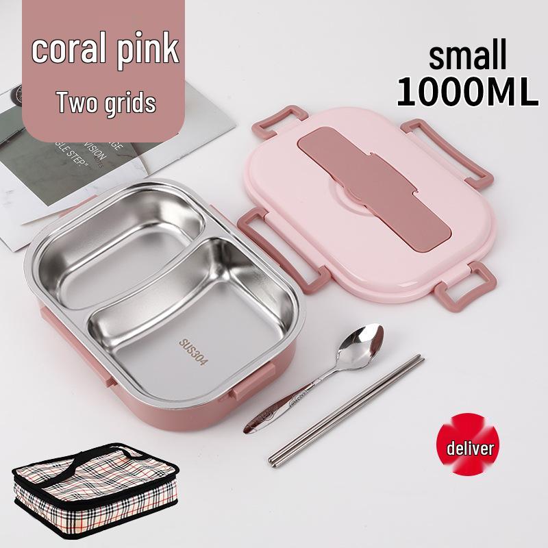 Fiambrera Bento Portátil de Acero Inoxidable 304 con Separadores – Gran Capacidad, Diseño de Hebilla Cuadrada, Estilo Nórdico para Estudiantes