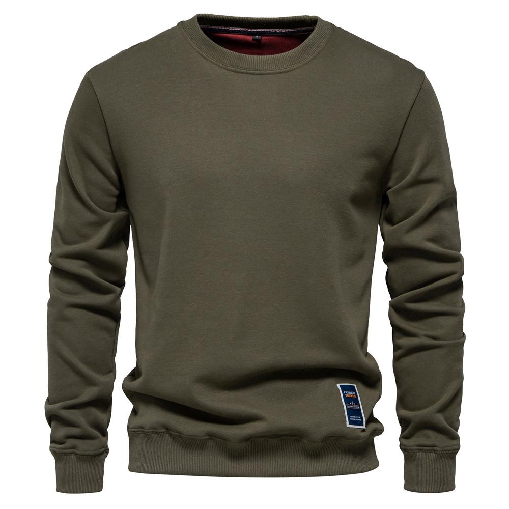 Autumn New Casual Sweatshirt for Men, Loose Solid Color Round Neck Pullover, Trendy Men s Style S