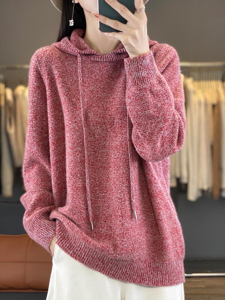 Women's 100% Wool Hooded Sweater: Autumn/Winter Loose Fit, Slimming Pullover Hoodie