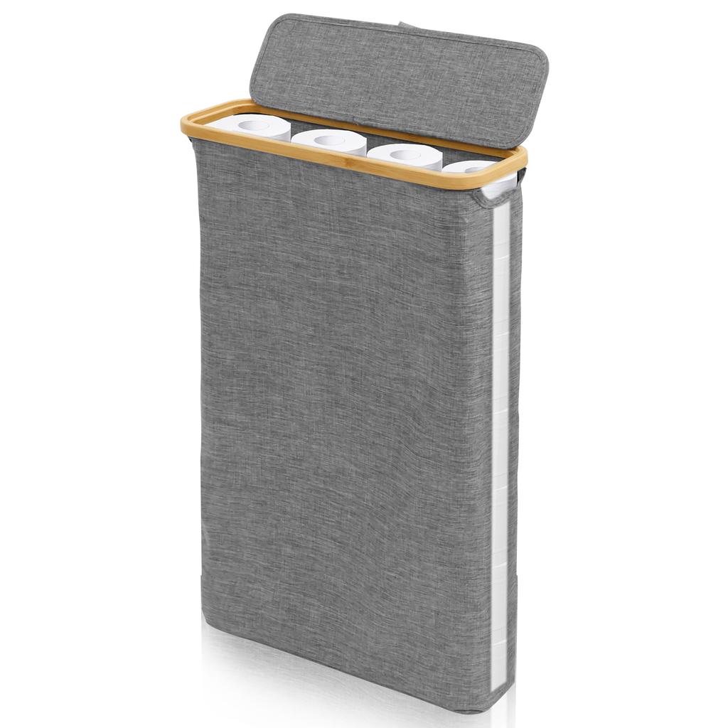 40L Toilet Paper Basket Bathroom Storage Box with Bamboo Lid Large Capacity Foldable Waterproof Tissue Organization Box