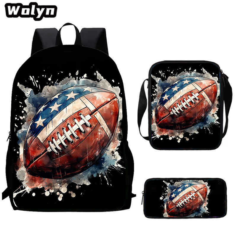 Football football 16 inch meal bag satchel three-piece pattern primary school backpack