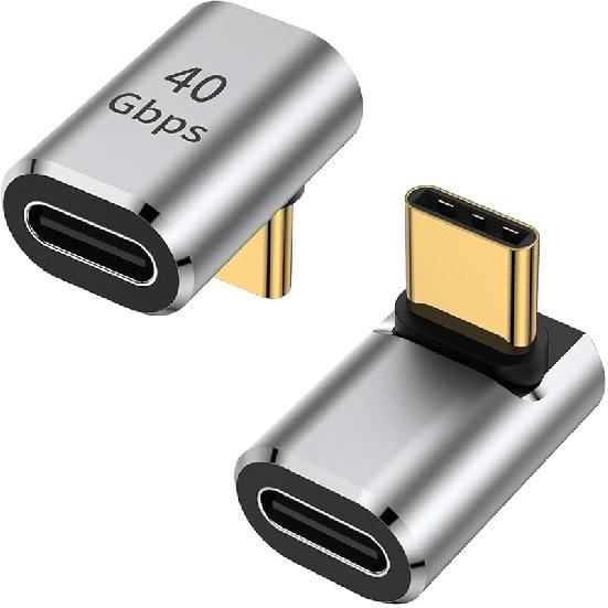 AuviPal USB C 90 Degree Adapter (2 Pack), Up and Down Right Angle L Shape USB Type C Male to Female Connector for Steam Deck, ROG Ally, MacBook,