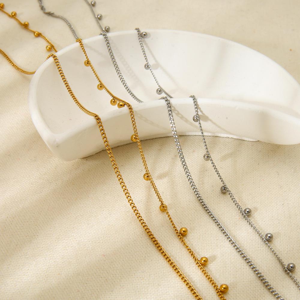 European and American Retro Fashion Double-layer Round Bead Doudou Necklace Plated with 18K Gold Stainless Steel Stacked Chain Cuban Chain