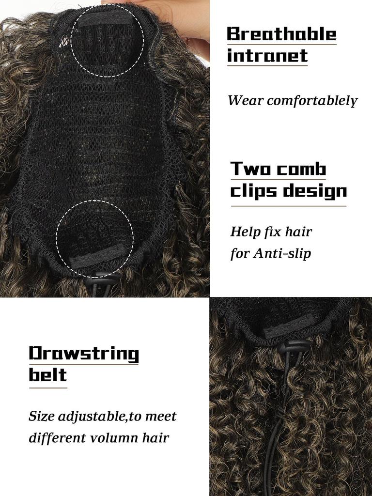 Synthetic Wig 12-inch Short Ponytail Afro Puff Kinky Curly Drawstring Ponytail Clip In Hair Extensions Natural Hairpiece Pony Tail For Women