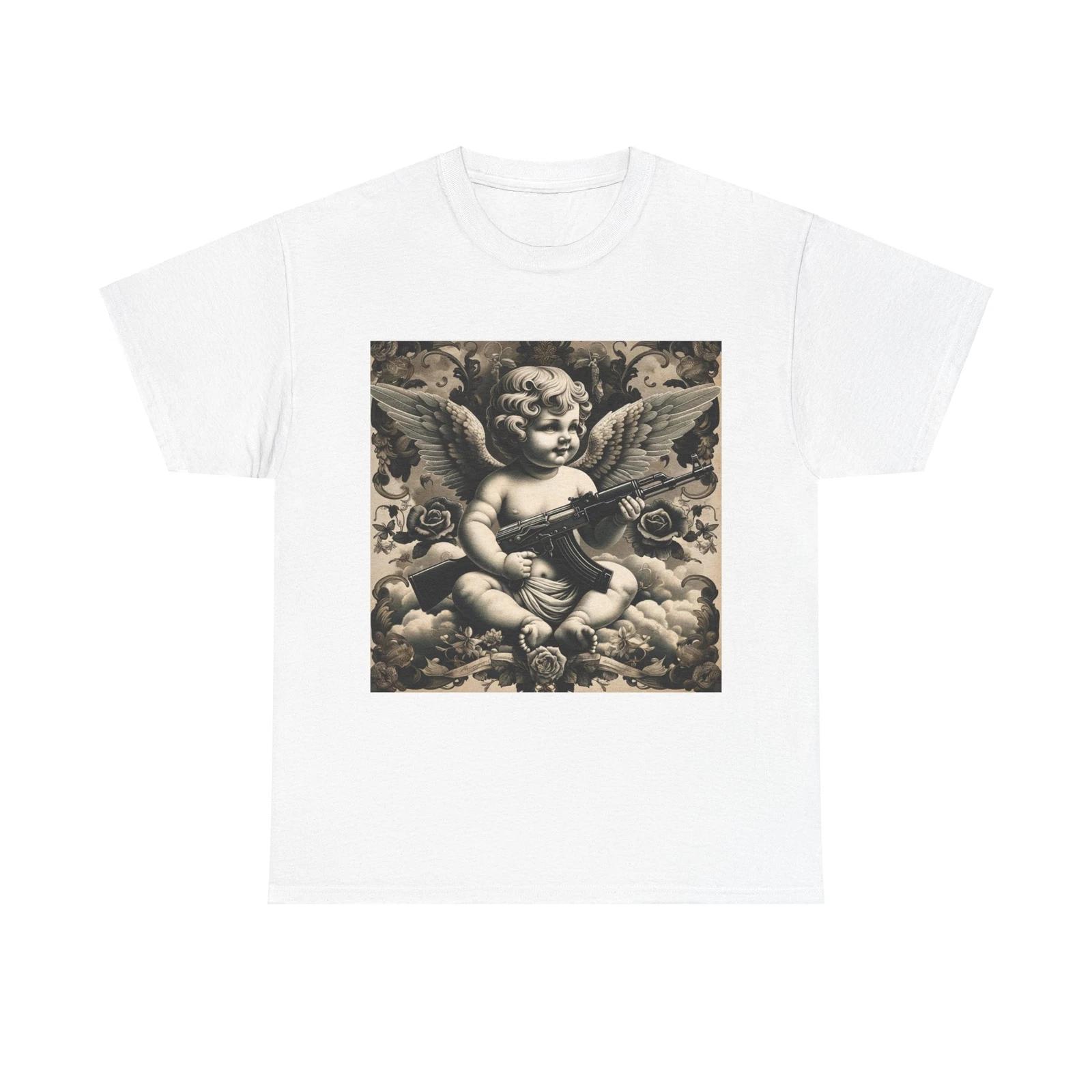 

Unisex Adult T Shirt Cherub Gothic Art AK47 Illustration Vintage Style 2XL
