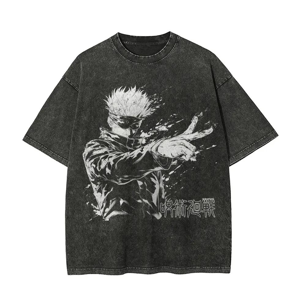 Jujutsu Kaisen Годжо Футболка Полый Фиолетовый Мужская Кислотная Стирка Оверсайз Уличная Одежда Аниме Сатору Хлопок Винтажная С Пятнами Верхняя Футболка S разноцветный