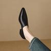 Pointed soft leather spring and autumn new thick heel medium heel single shoes