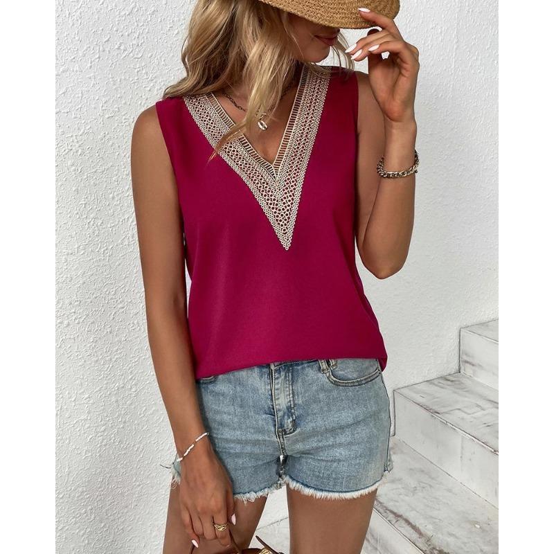 Summer Women T-shirt V-neck Vest Simple Solid Sleeveless Tank Tops Women's Tops