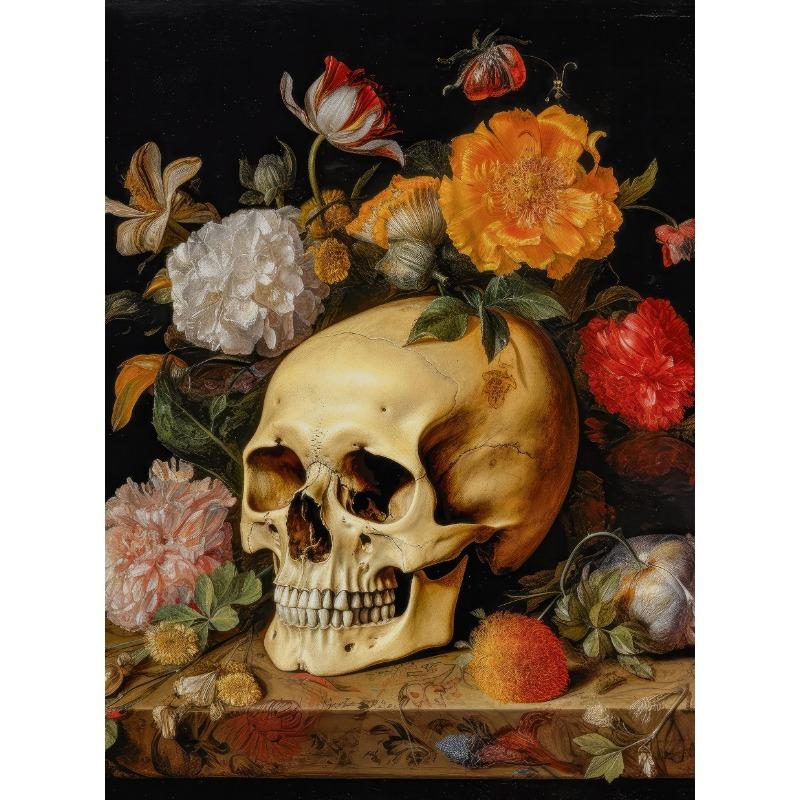 Dark Academia Art Skull Gothic Vanitas Flower  Poster Prints Canvas Painting Wall Art Picture for Living Room Home Decor
