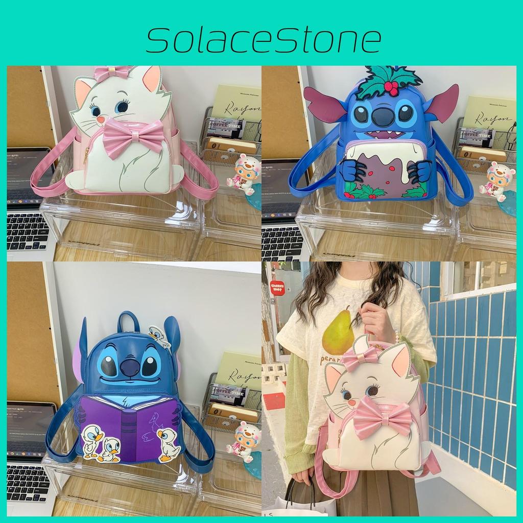 Cute Cartoon Bow Aristocats And Reading Stitch Design Student Backpack For Daily Use