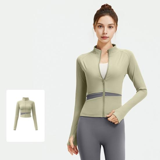 Women's Workout Jacket Full Zip Up Cropped Yoga Jacket Long Sleeve Slim Fit Athletic Top