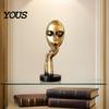 Polished Resin Figurine Abstract Contemplative Face Sculpture, Minimalist Hand-on-Chin Bust Statue for Desk Living Literary Style