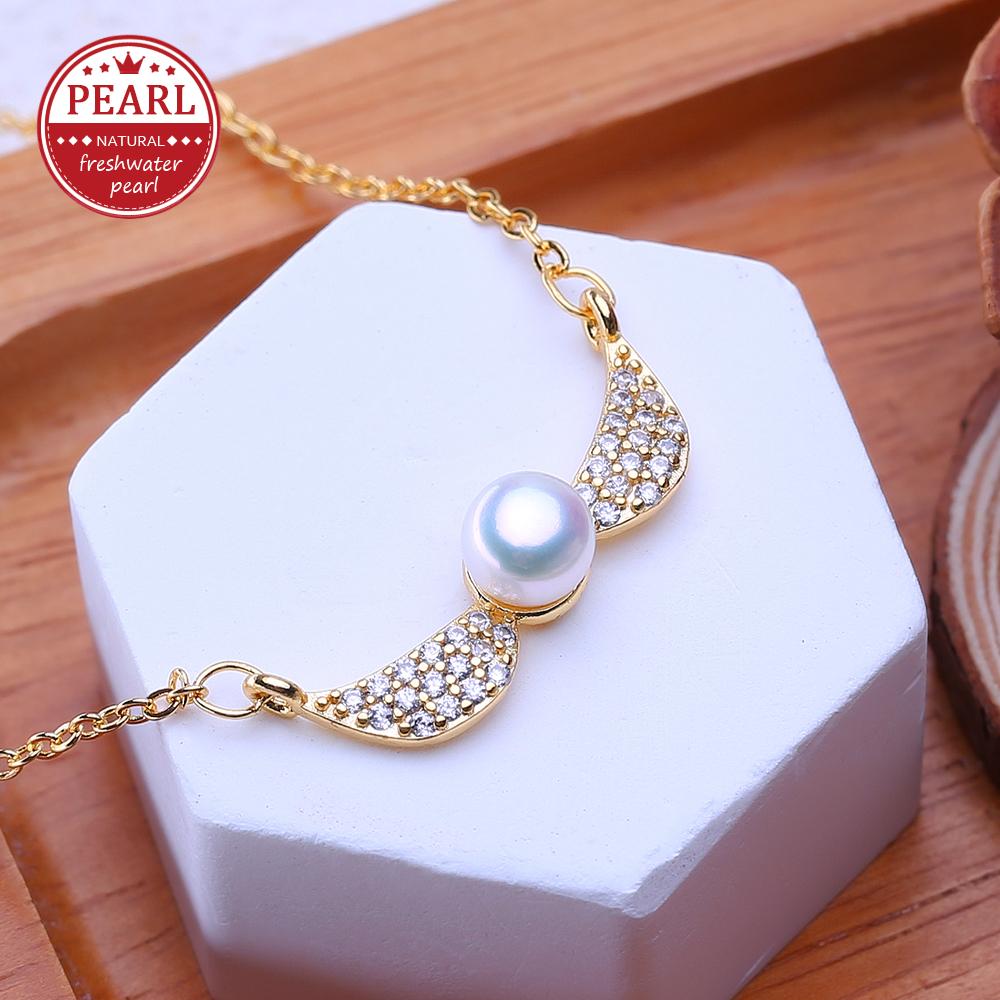 

LSOOYH Natural Freshwater Pearl Jewelry Necklaces For Women Elegant Gold Color Bowknot Pendant Birthday Gift