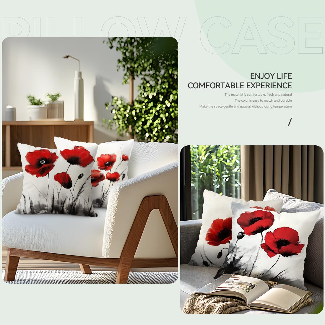 Jmg Clothing Unisex Red Flower Cushion Pillowcase Printed Polyester 45X45cm Throw Pillowcover Decorative Sofa Cushion Pillowslip Home Decor