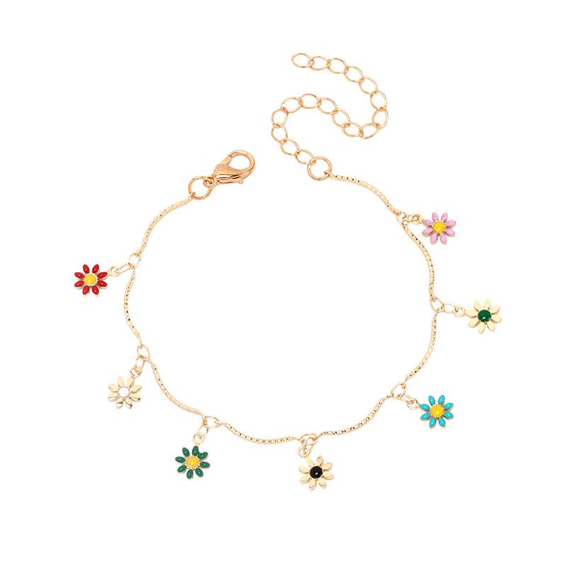 ins dripping oil sunflower necklace bracelet anklet set, Hyunya wind fresh little daisy jewelry set