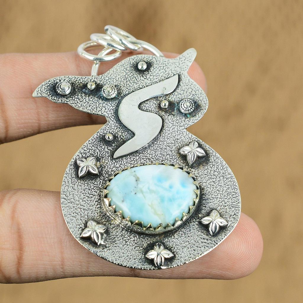 Gift For Women Jewelry Pendant 925 Sterling Silver Natural Larimar Gemstone