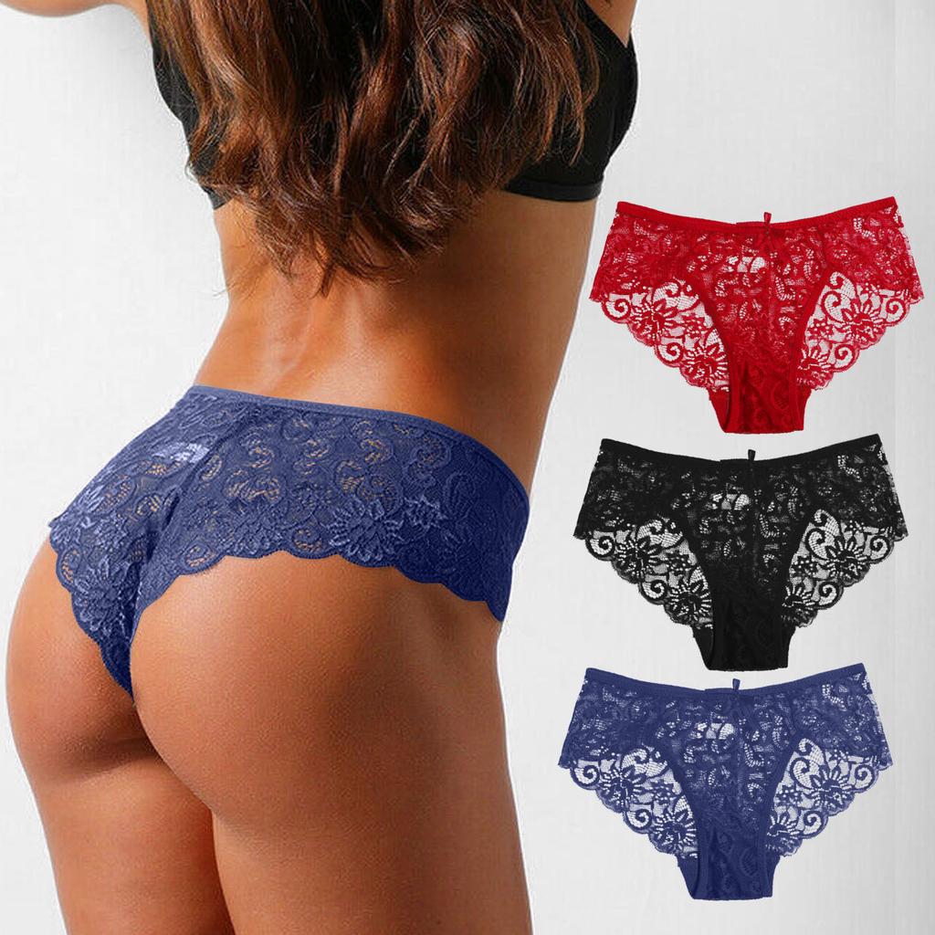 Ladies Sexy  Underwear Mid-Waist Lace Briefs Sexy Panties