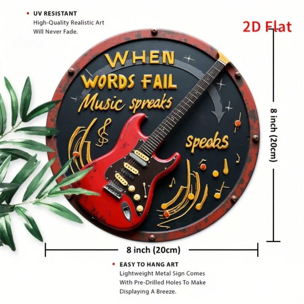Retro Metall Blechschild Rote Gitarre Musikalisches Zitat Wandkunst Langlebiges Aluminium für Haus Bar Café