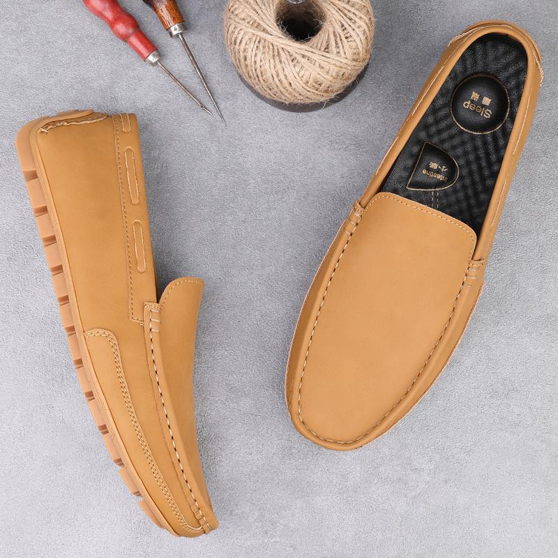 

Fashion Fashion Elegant Versatile Loafers Outdoor Man Flat Bottomed Anti Slip Comfortable Driving Shoes Urban Business Men Leather Shoes 46 жёлтый