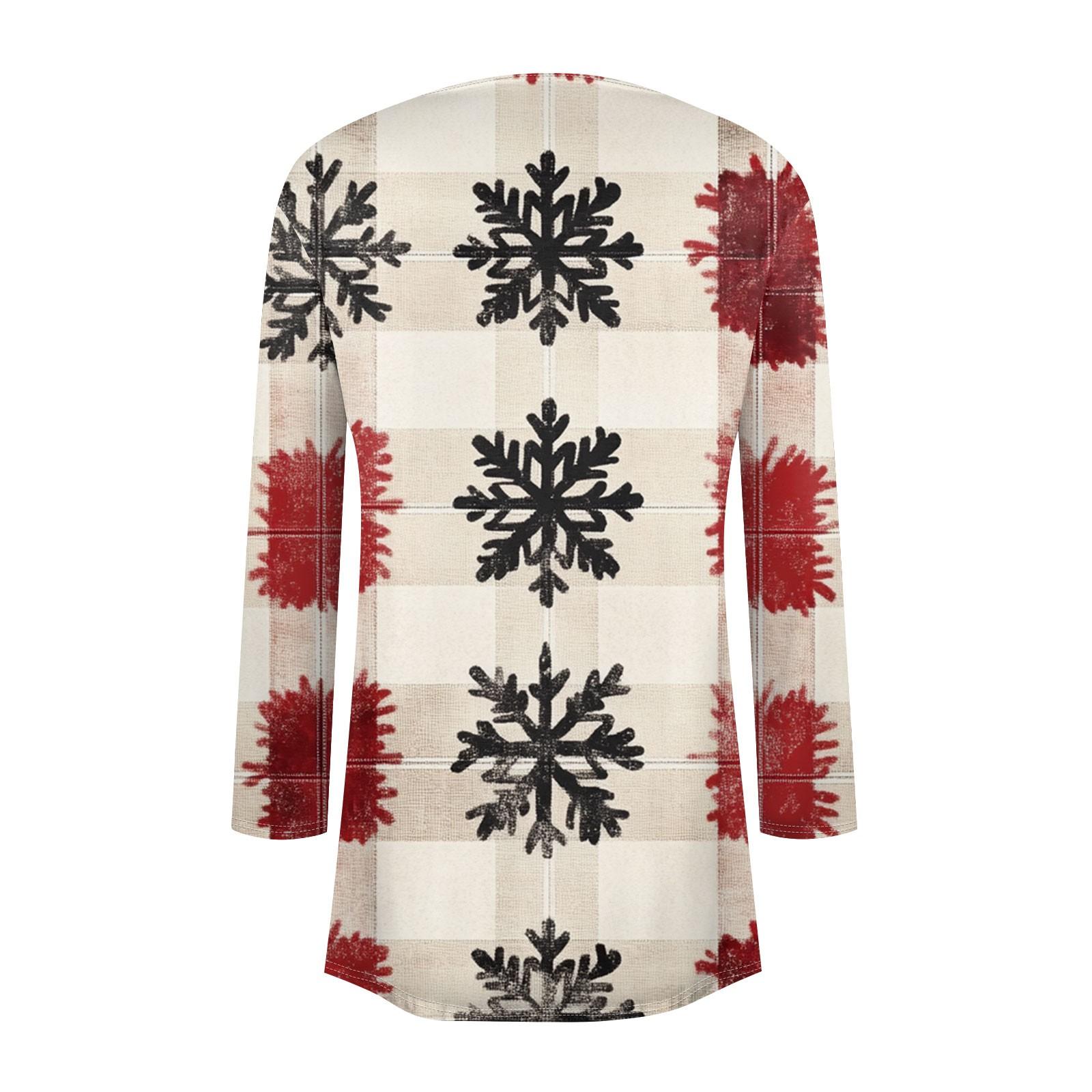 Женская мода повседневная рождественская печать средней длины кардиган куртка пальто — фото 5