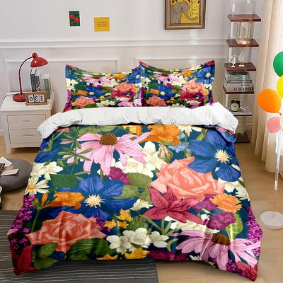 Colorful Floral Pattern Design Bedding Set For Kids Luxury Gift 3Pcs Digital Print Comforter Set Soft Comfortable Breathable