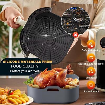 Bandeja de Horno de Silicona para Freidora de Aire 5.5-6.2L Cuadrada Reutilizable Cesta para Freidora de Aire Elevada para Philips-NA230 Ninja 180COSORI
