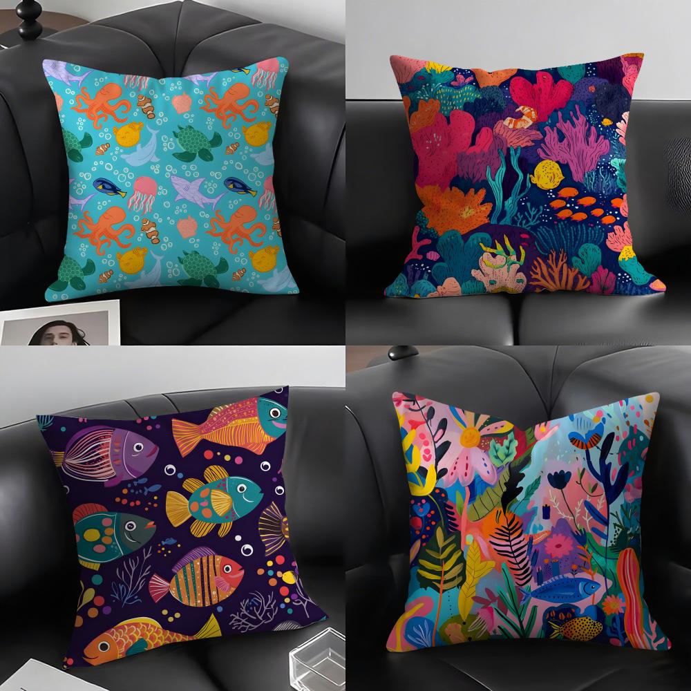 Marine Life Fashion Cushion Cover Pillowcase Ultra Soft Skin Friendly Fabric Cloud Like Comfort & Concealed Zipper