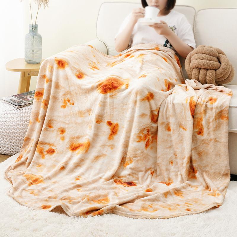 Battilo Tortilla Blanket Funny Food Throw Blankets For Bed Sofa Soft Flannel Bedspread Warm Round Blanket Bed Plaid Decor
