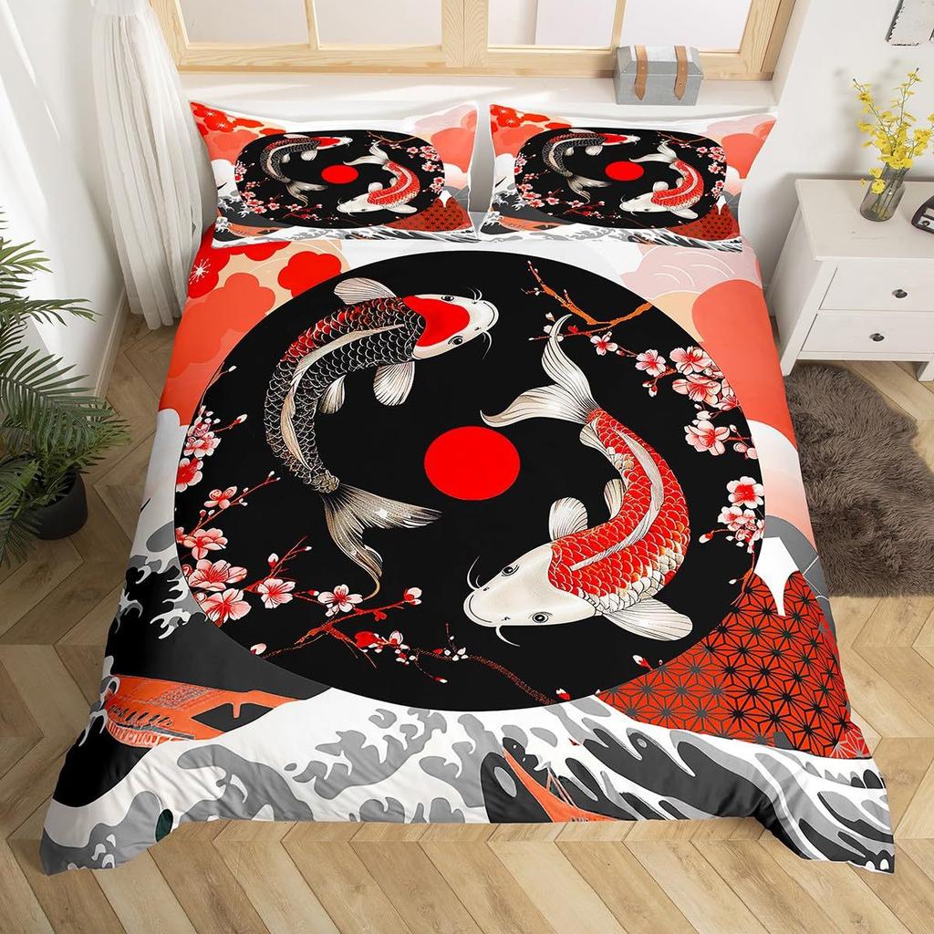 Japanese Samurai Duvet Cover Pillowcase 3D Pattern Sakura Mount Fuji Bedding Set Adult Bedroom Decoration Single Double Large