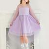 Girls Dresses Contrast Mesh Long Sleeve Twirly High Low Birthday Party Formal Dress