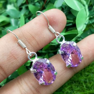Pink Topaz Gemstone 925 Sterling Silver Plated Women Prong Earrings Jewelry PQY-IJ630