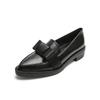 Retro Bowknot Oxfords Woman Flats Slip On Thick Heels Loafers British Pointed Toe Small Leather Shoes Women Plus Size 42