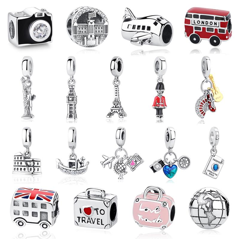 Original Copper Charms Camera Suitcase London Bus Pendant Beads Fit Bracelets Necklaces Jewelry For Women