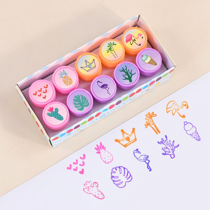 10Pcs Cartoon Self-ink Stamps Unicorn Mermaid Pattern Kids Birthday Party Favors Gift Toys DIY Scrapbook Decoration Supplies