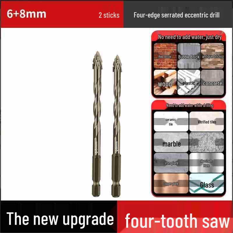Durable Hexagonal Four-Flute Toothed Drill Bit for Ceramic, Cast Iron & Concrete