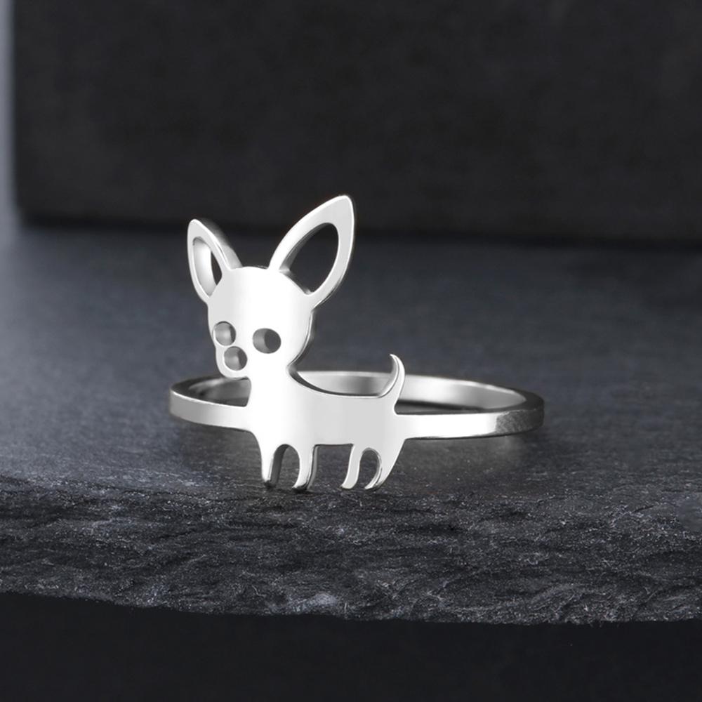 My Shape Chihuahua Dog Rings for Women Girls Stainless Steel Hollow Out Dog Puppy Animal Pets Finger Rings Fashion Jewelry Gifts
