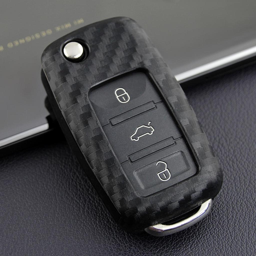 Volkswagen Key Case for Bora, Golf, Skoda - Carbon Fiber Silicone Shell
