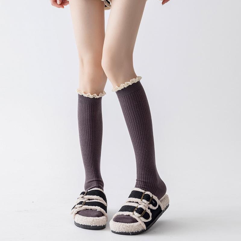 Damskie Jesienno-Zimowe Pogrubione Ciepłe Koronkowe Skarpety Świąteczne Noworoczne