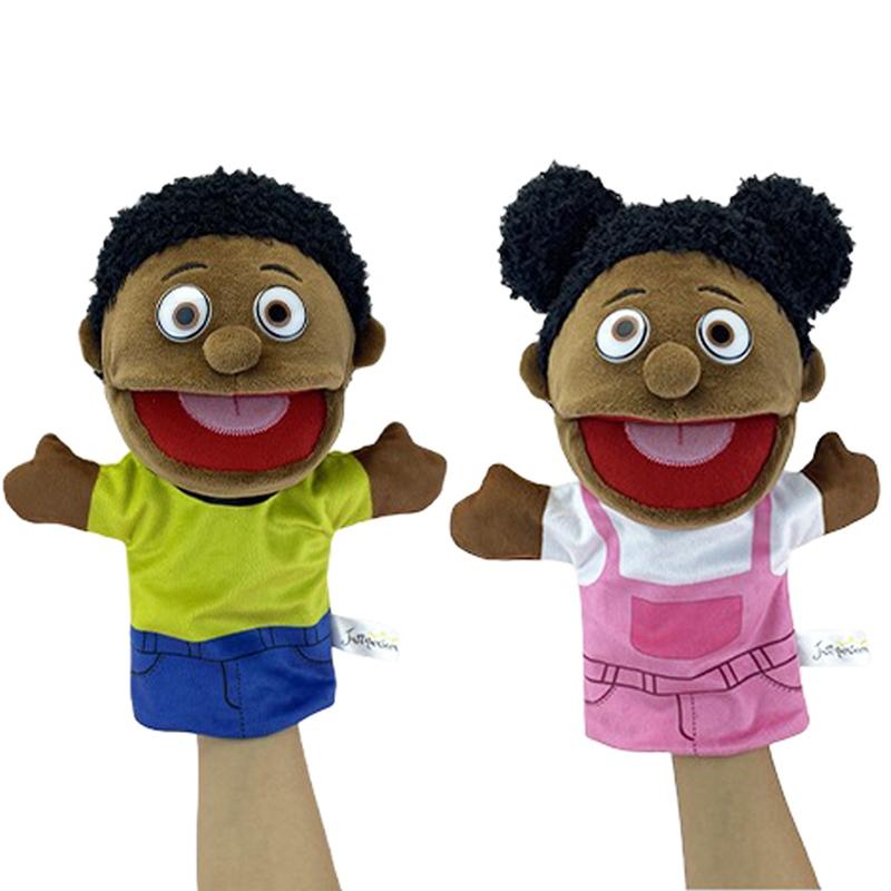 1/2/6pcs Black Skin Family Member Hand Puppet Open Mouth Stuffed Glove Role Play Toy Story Telling Prop Mom Ventriloquist Muppet