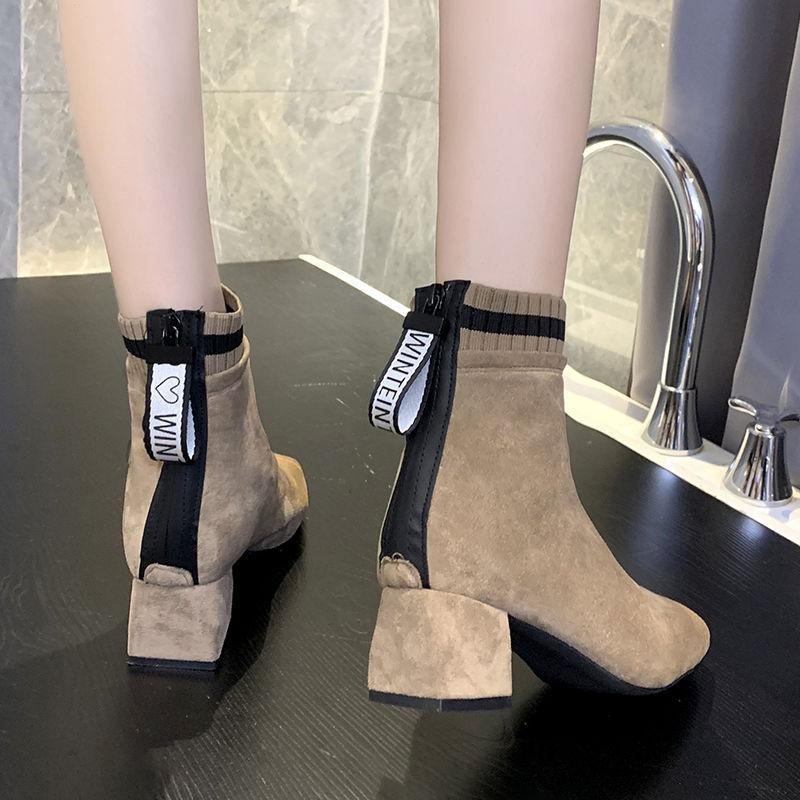 Small short boots women's 2025 new autumn versatile large size Korean version retro simple thick heel high heel Internet celebrity thin boots tide