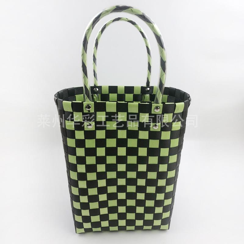 Bucket bag hand-woven contrasting color vegetable basket creative hand basket photo vacation leisure women's bag
