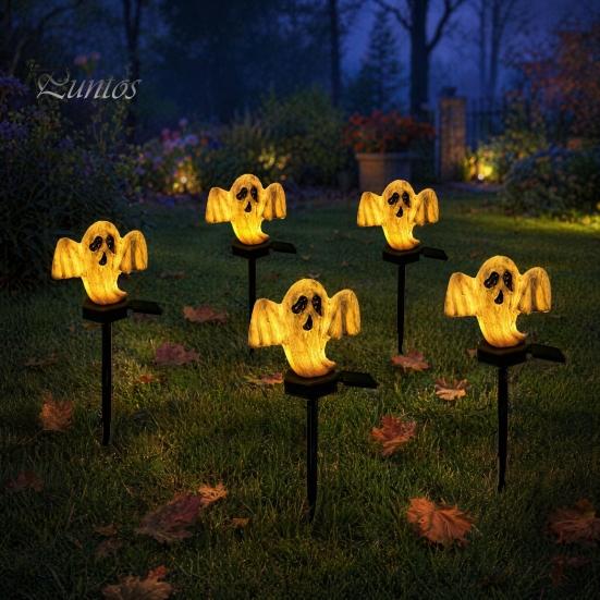 Solar Yard Lights with Sensor Halloween Pumpkin Light, Ghost Pathway Stake Lamp Lamp, Waterproof Outdoor Decor Light for Garden Patio Lawn Smart