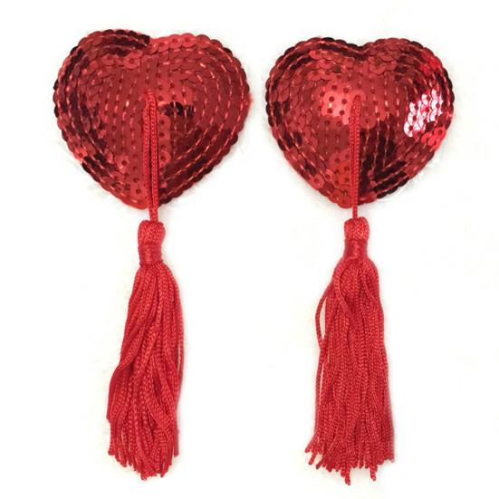 1 Pair Nipple Covers Sequins Shiny Heart Shape Nippleless Stickers Tassels Self-Adhesive Invisible Chest Pads for Home