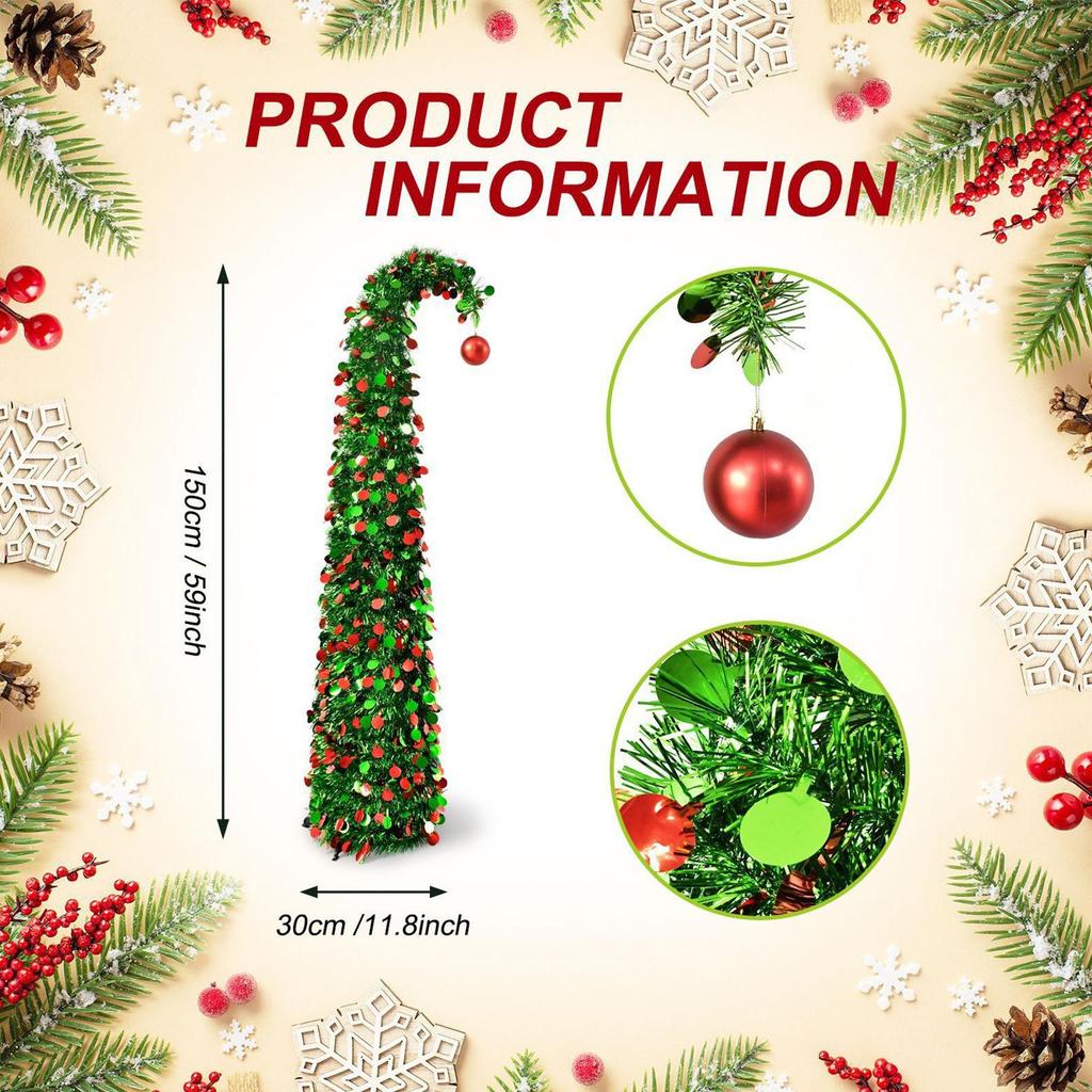 4.9 Ft Retractable Artificial Christmas Tree Foldable Yarn Thread Spiral Tree Christmas Decorations With Ball For Party Indoor