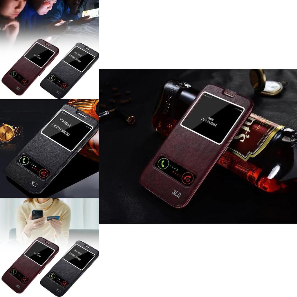Kožené pouzdro na telefon pro Samsung S6 S7 S7edge S6edge s nárazuvzdorným flipovým krytem s dvojitým okénkem pro domov a cestování