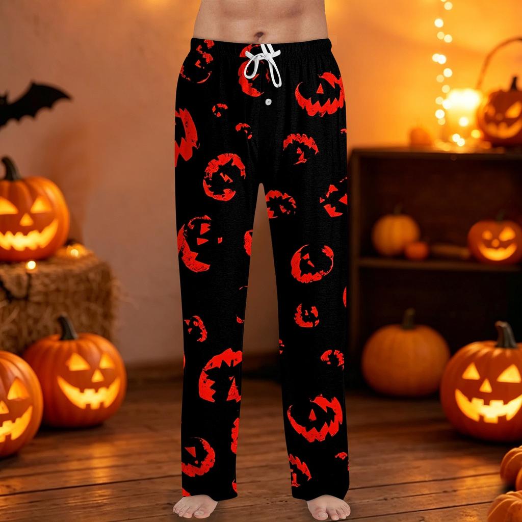 Men's Halloween Print Drawstring Lounge Pants Casual Sleepwear Bottoms with Elastic Waistband and Relaxed Fit for Indoor and Outdoor Use